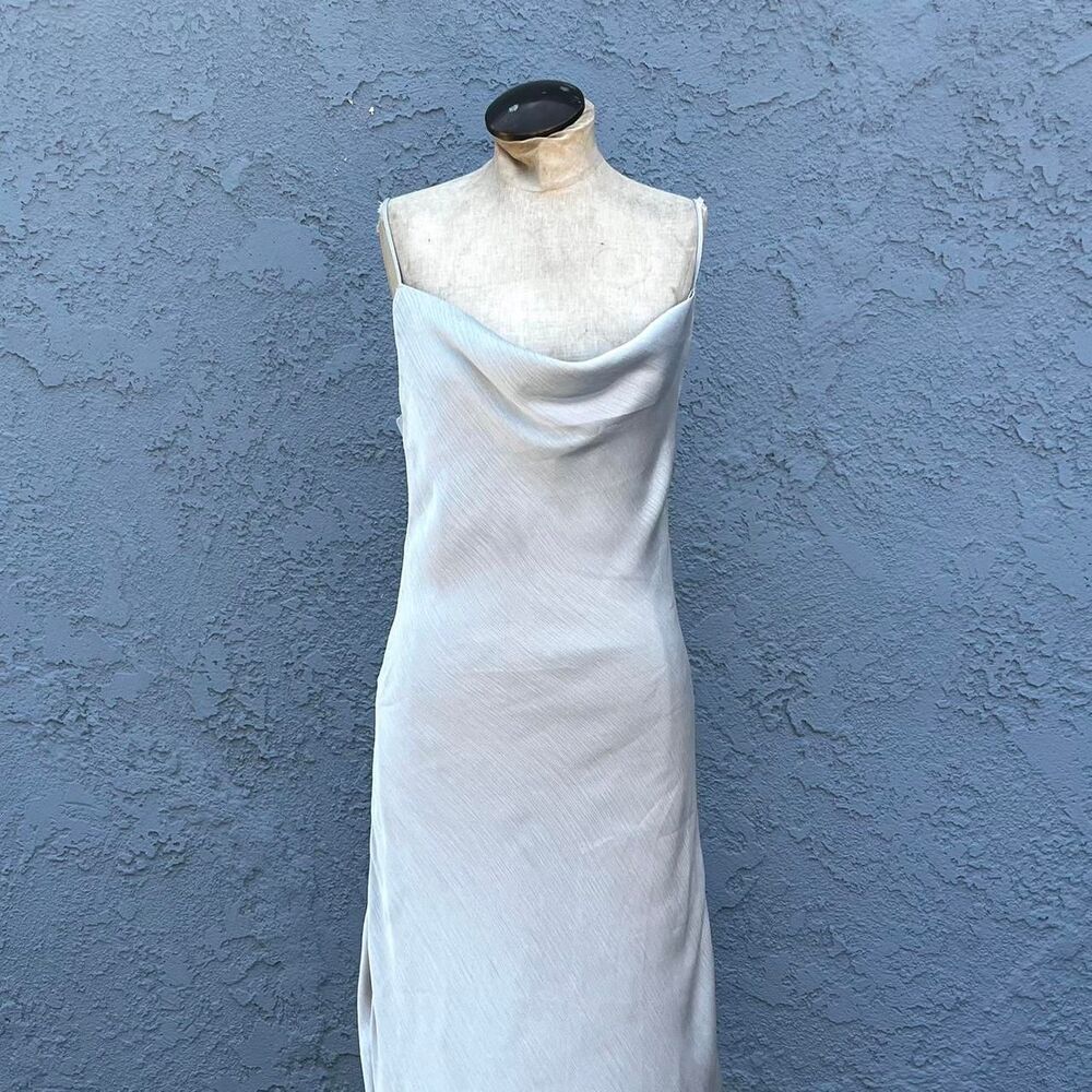 Silver Slip Dress in Medium Unif draped cowl neckline